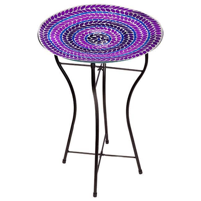 Purple Glass Mosaic Bird Bath - Happy Gardens