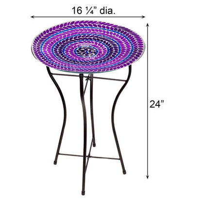 Purple Glass Mosaic Bird Bath - Happy Gardens