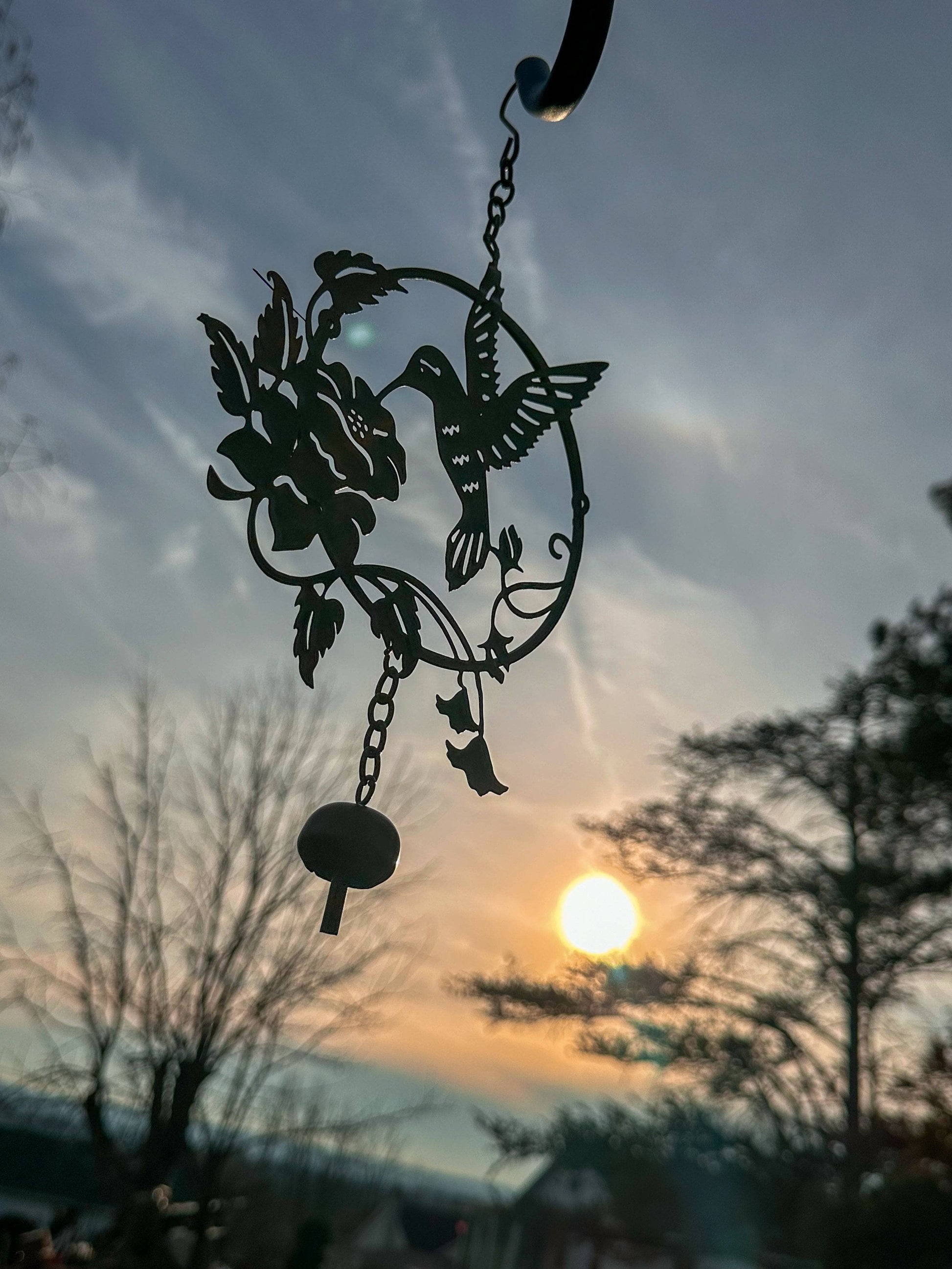 Happy Gardens -  Hummingbird and Lily Hanging Ornament with Bell