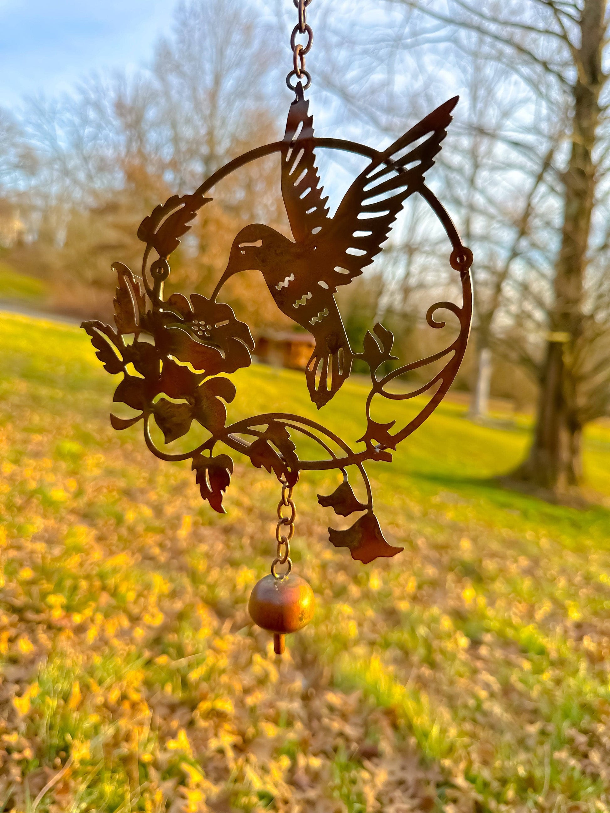 Happy Gardens -  Hummingbird and Lily Hanging Ornament with Bell