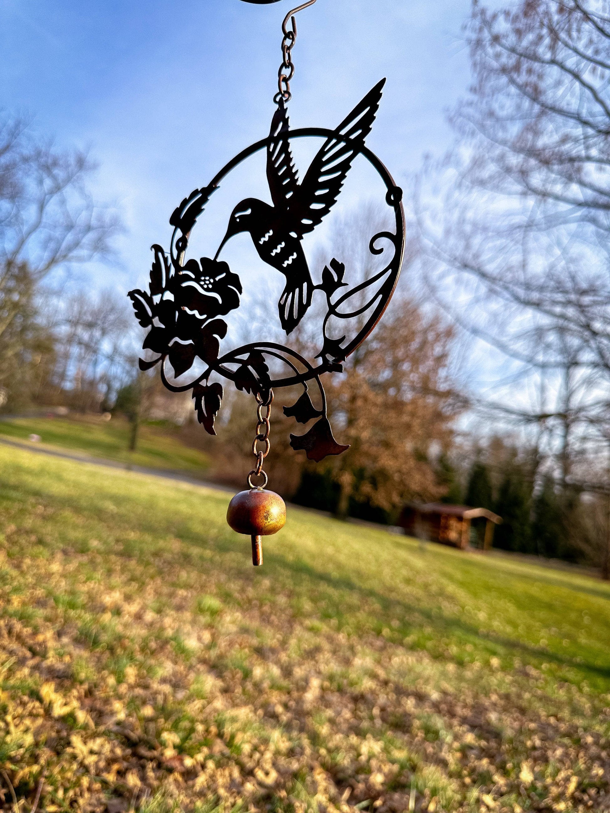 Happy Gardens -  Hummingbird and Lily Hanging Ornament with Bell