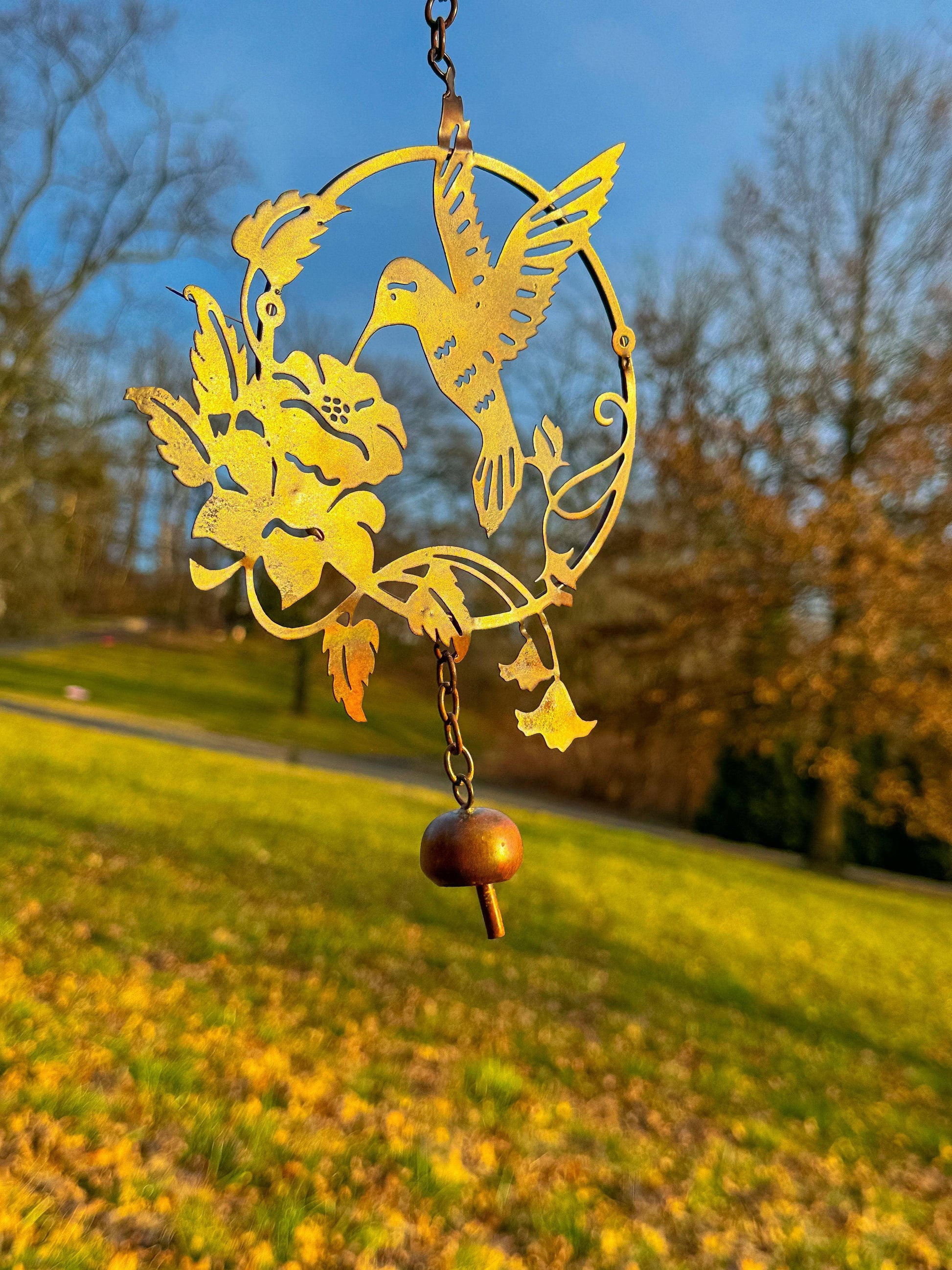 Happy Gardens -  Hummingbird and Lily Hanging Ornament with Bell