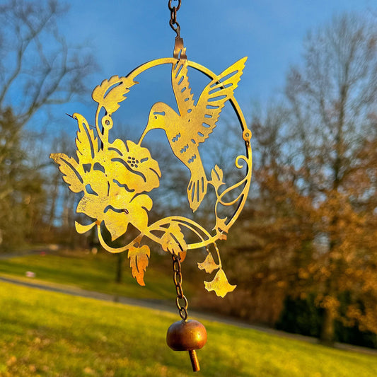 Happy Gardens -  Hummingbird and Lily Hanging Ornament with Bell