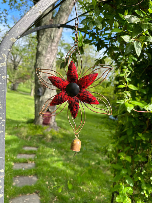 Open Petal Flower Hanging Ornament, Red-Ornaments-Happy Gardens