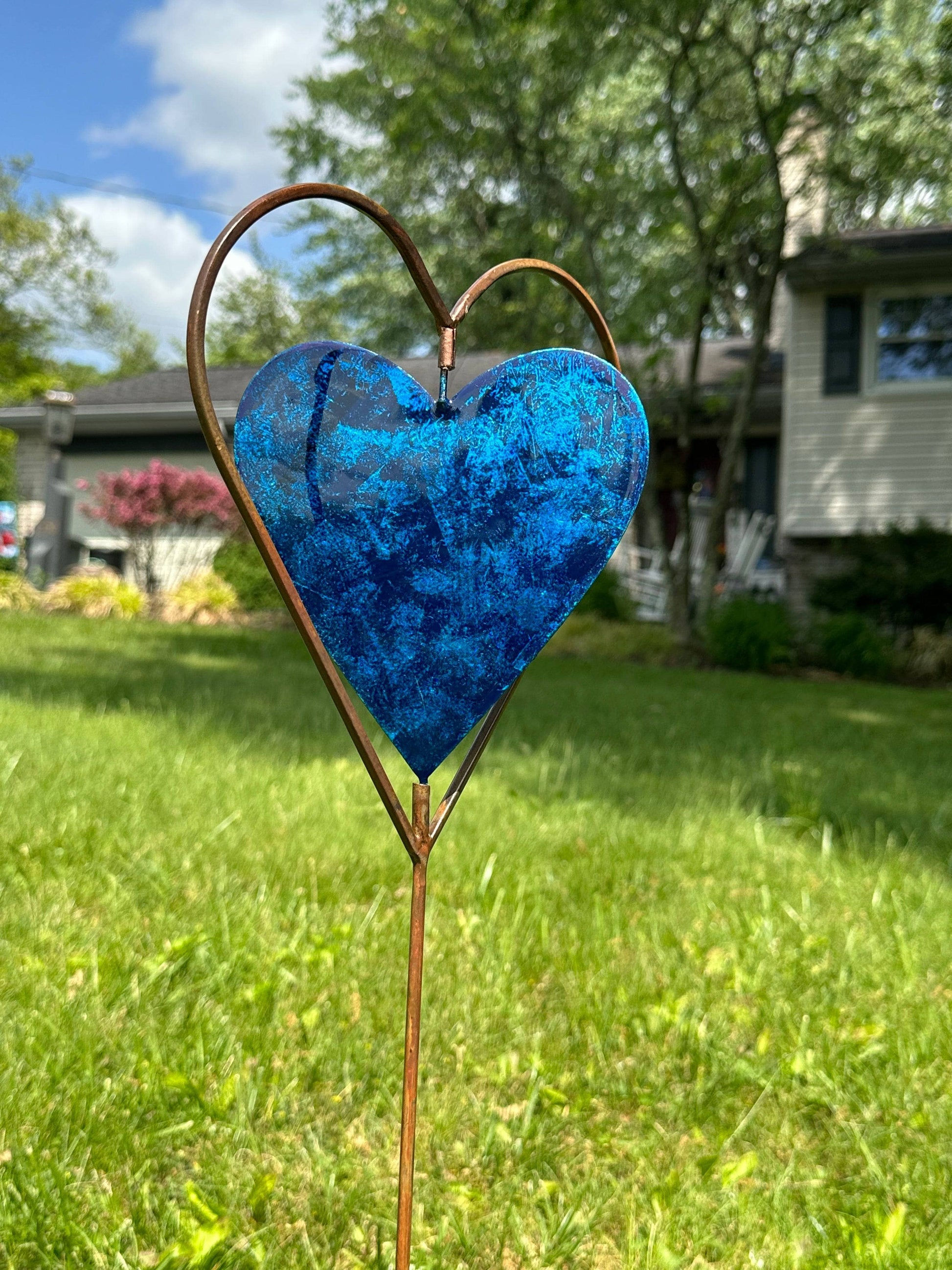 Happy Gardens - Blue Heart Disc Garden Stake