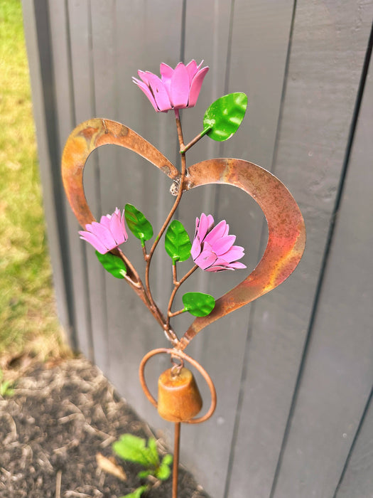 Happy Gardens - Flowers on Heart Garden Stake