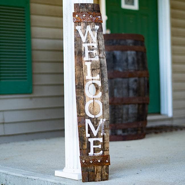 Whiskey Barrel Porch Sign - Happy Gardens