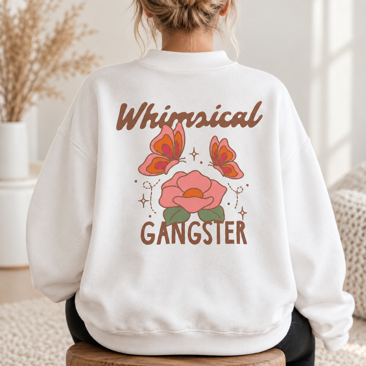 Whimsical Gangster Essential Fleece Mock-Neck Crew Sweatshirt