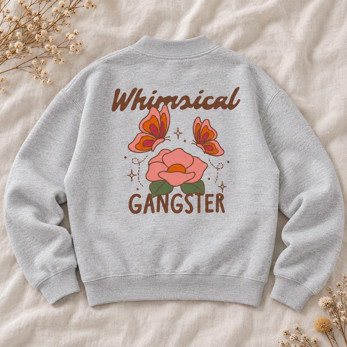 Whimsical Gangster Essential Fleece Mock-Neck Crew Sweatshirt