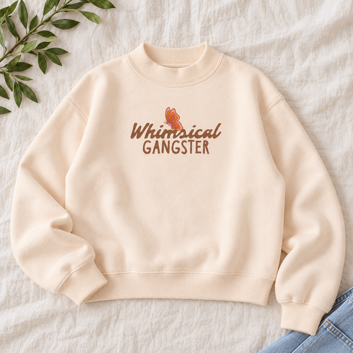 Whimsical Gangster Essential Fleece Mock-Neck Crew Sweatshirt