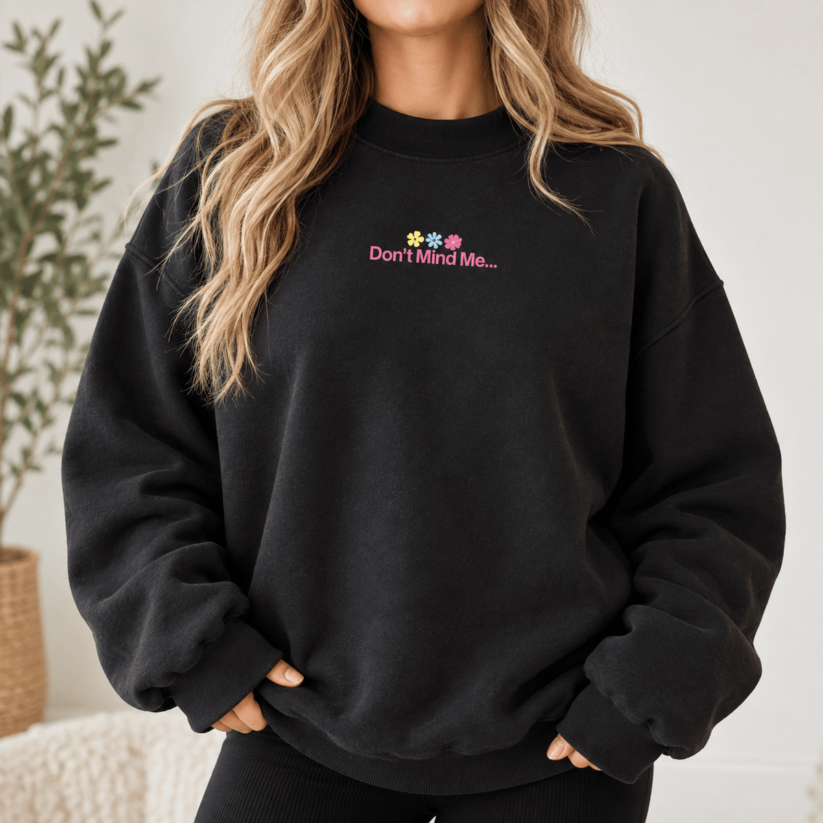 Just A Flower Child - Fleece Mock-Neck Crew Sweatshirt
