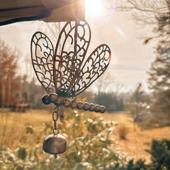 Hanging Dragonfly with Bell Ornament - Happy Gardens