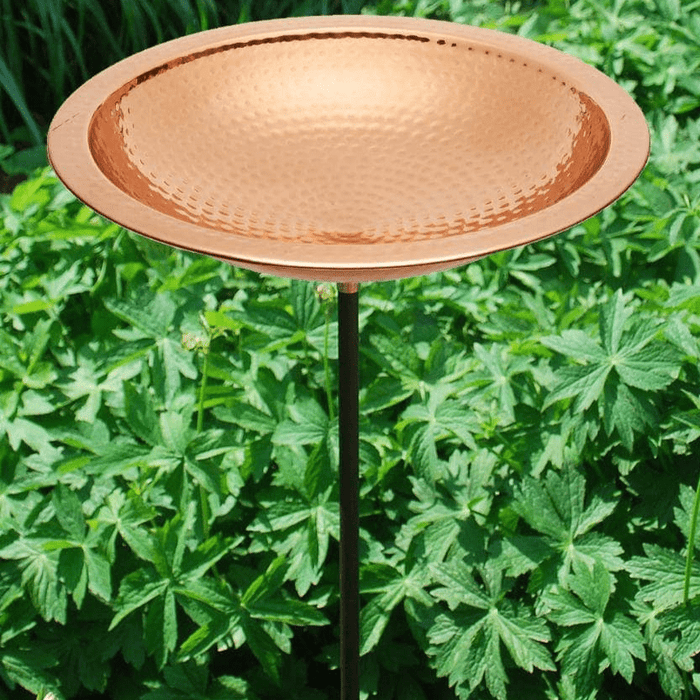 Metal Bird Bath and Stake, Hammered Copper - Happy Gardens