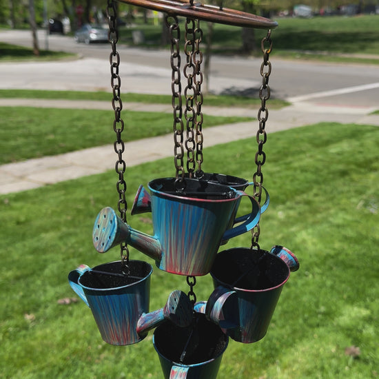 Watering Can Distressed Blue Hanging Mobile - Happy Gardens