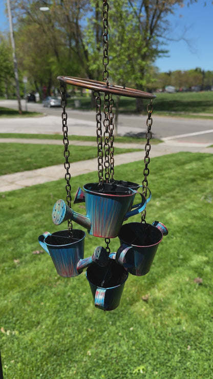 Watering Can Distressed Blue Hanging Mobile - Happy Gardens