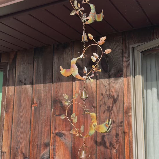 Hummingbird Hearts With Bells Hanging Ornament-Ornaments-Happy Gardens