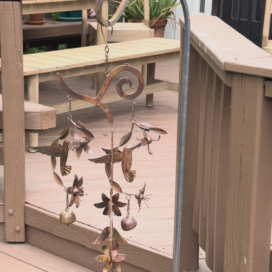 Hummingbirds w/Flowers Flamed Wind Chime - Happy Gardens