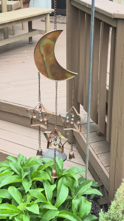 Happy Gardens - Moon and Stars w/Dangles Wind Chime