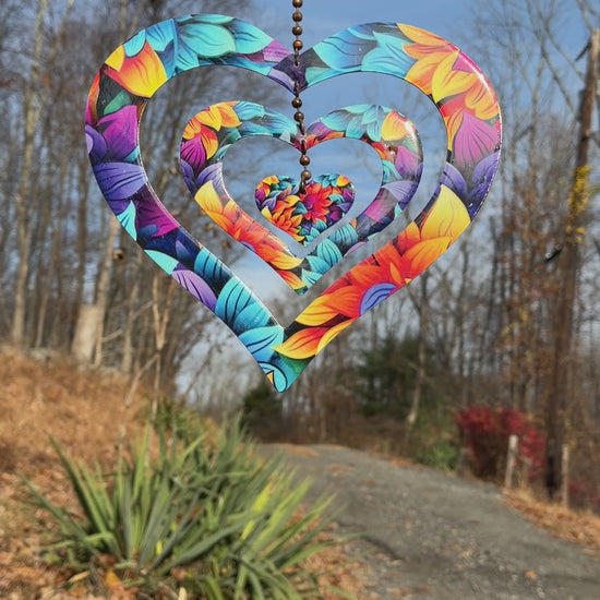 Triple Spinning Heart Multicolor Ornament - Happy Gardens