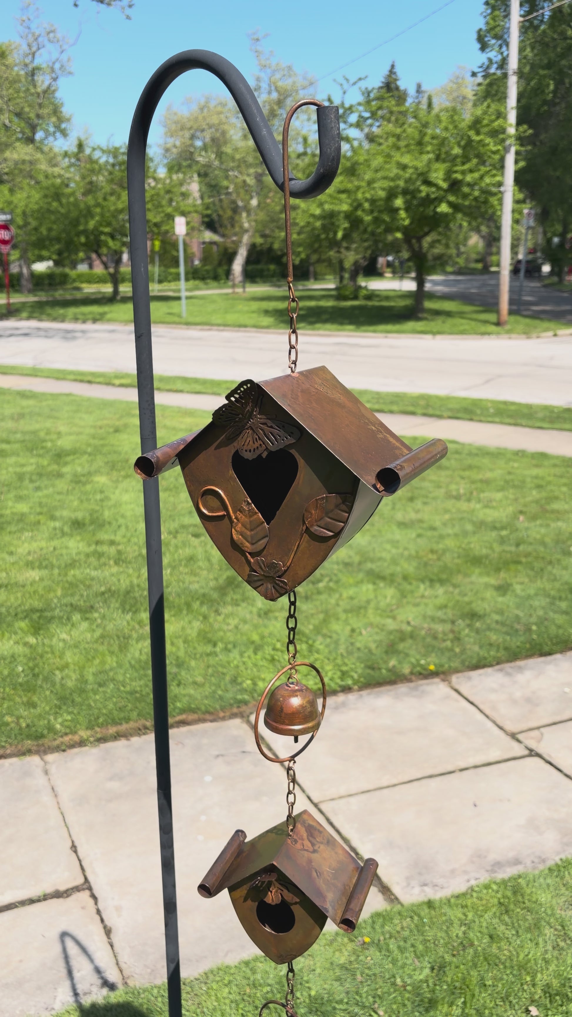 Happy Gardens - Triple Birdhouse and Bells Hanging Ornament