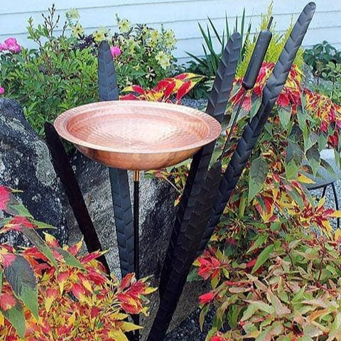 Single Cattail Bird Bath, Copper - Happy Gardens