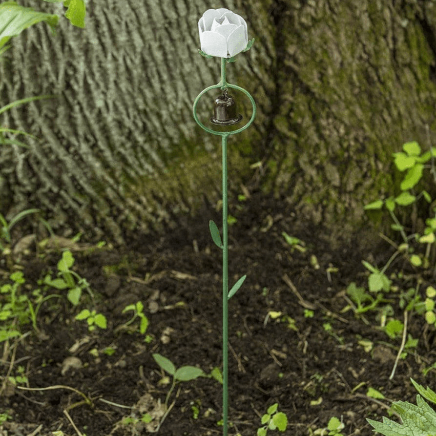 Happy Gardens - White Rose Garden Stake