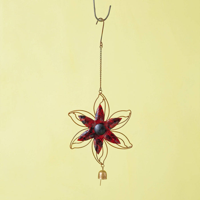 Open Petal Flower Hanging Ornament, Red-Ornaments-Happy Gardens