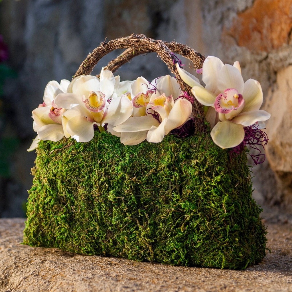 Unique Moss Purse Floral Arrangement for Your Home 