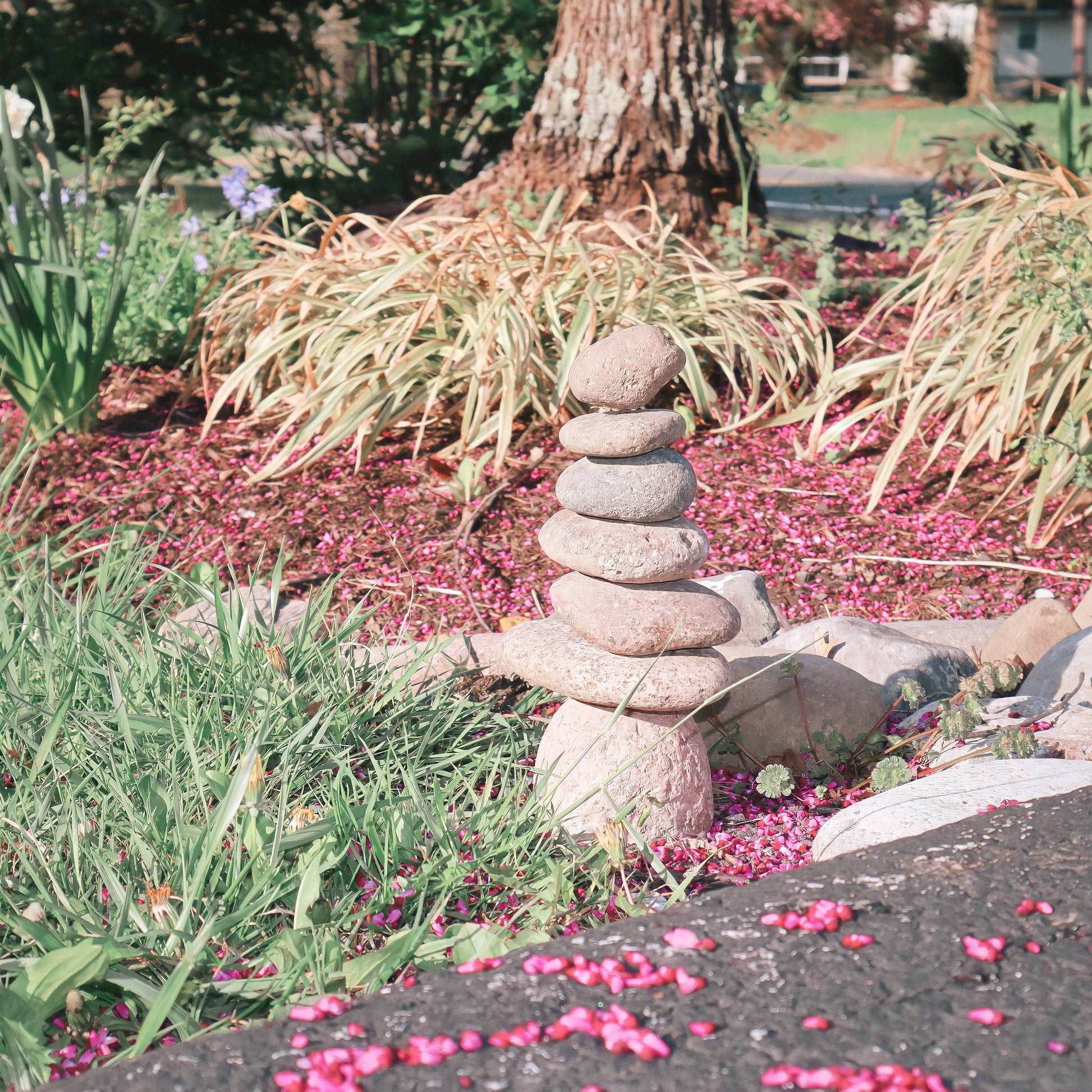 Happy Gardens - 7 Stone Cairn Garden Statue