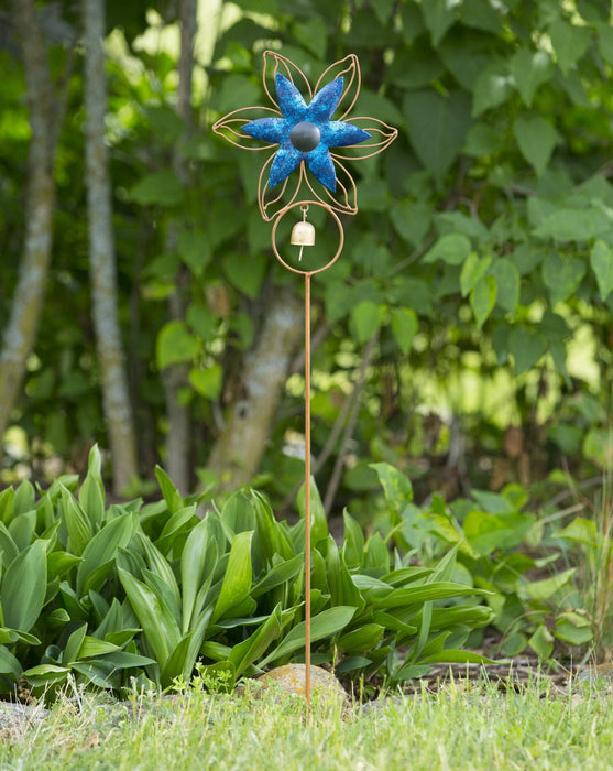 Open Petal Flower Garden Stake, Blue-Garden Stakes & Rain Gauges-Happy Gardens