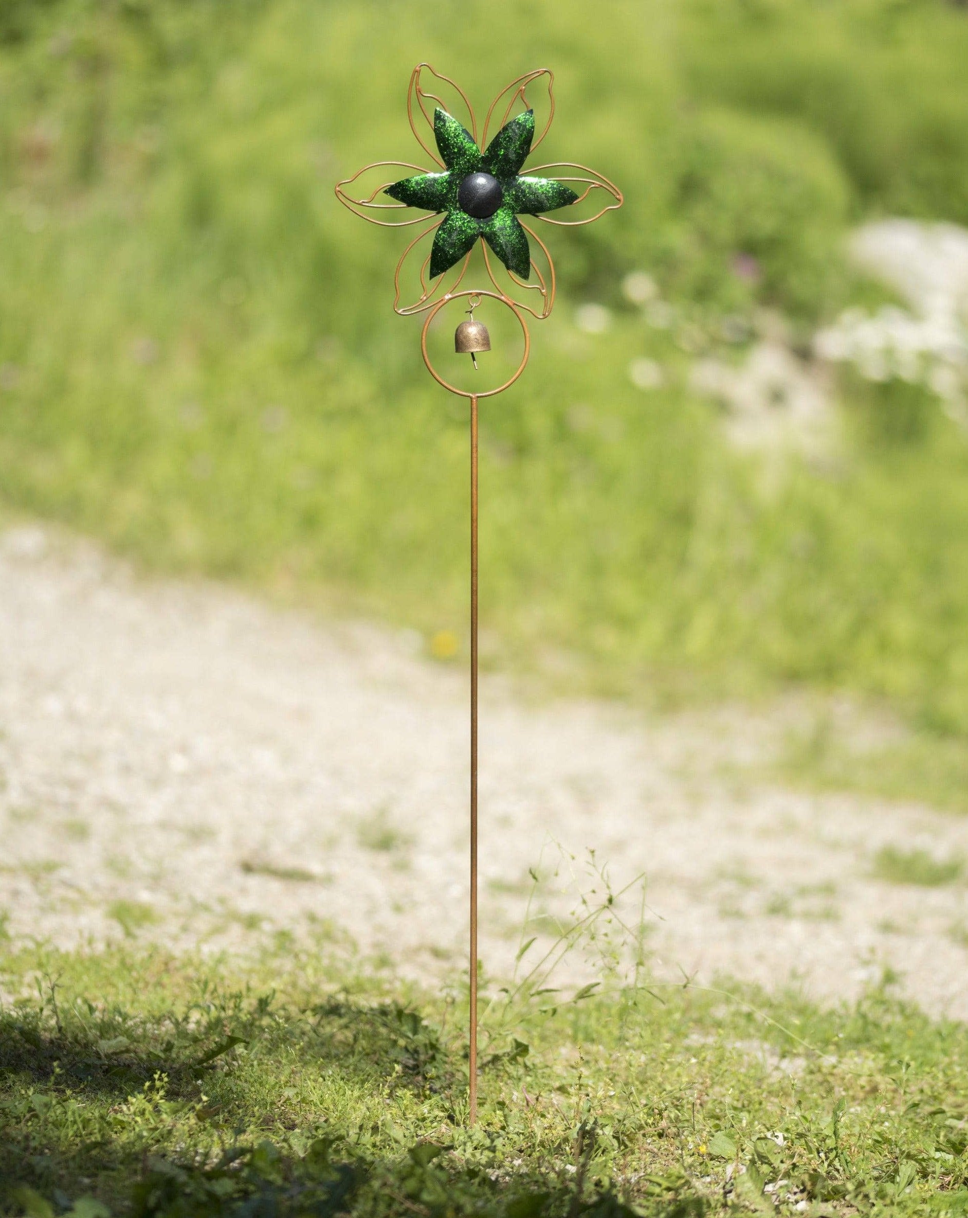 Open Petal Flower Garden Stake, Green-Garden Stakes & Rain Gauges-Happy Gardens