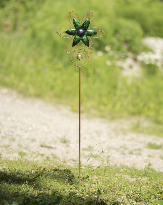 Open Petal Flower Garden Stake, Green-Garden Stakes & Rain Gauges-Happy Gardens