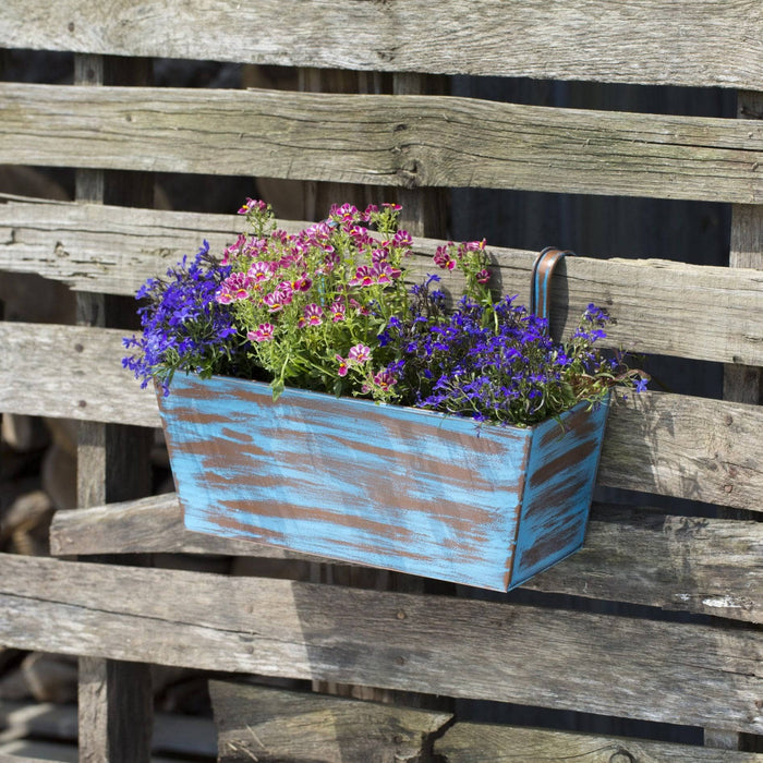 Rectangular Rail Planter, Blue - Happy Gardens