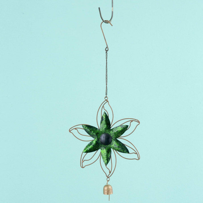 Open Petal Flower Hanging Ornament, Green-Ornaments-Happy Gardens