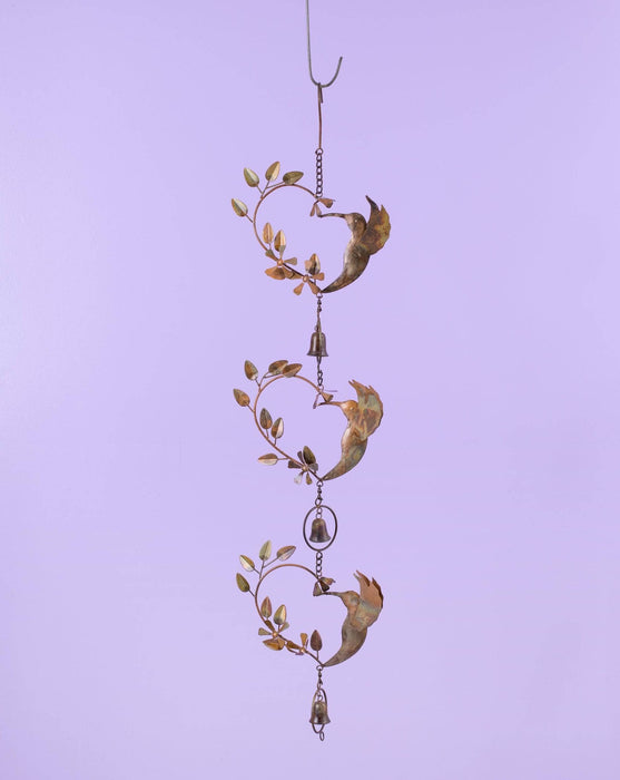 Hummingbird Hearts With Bells Hanging Ornament-Ornaments-Happy Gardens