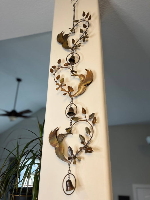 Hummingbird Hearts With Bells Hanging Ornament-Ornaments-Happy Gardens