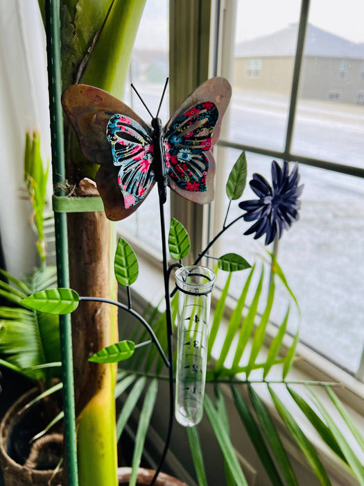 Floral Butterfly Multicolor Rain Gauge-Garden Stakes & Rain Gauges-Happy Gardens