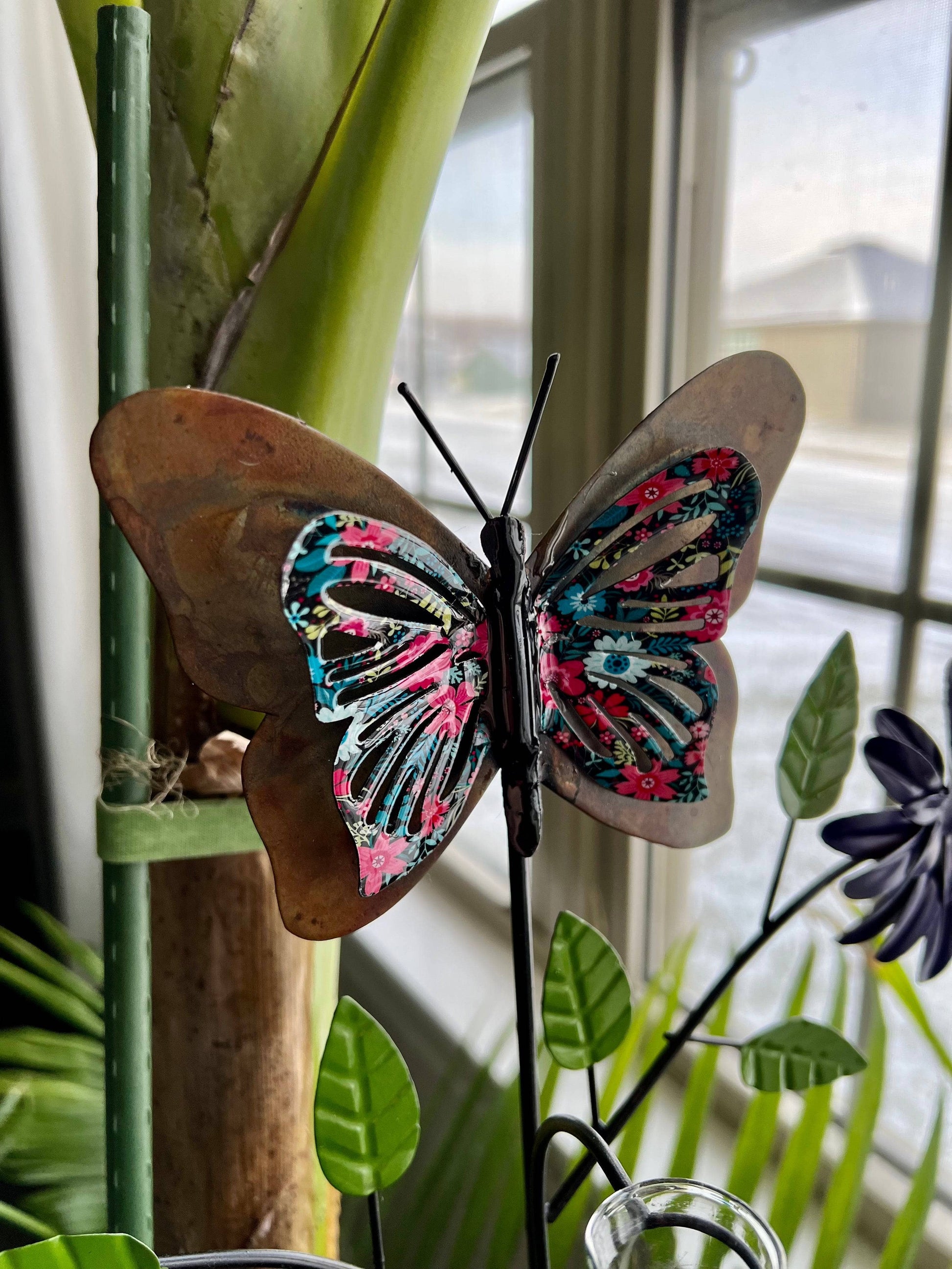 Floral Butterfly Multicolor Rain Gauge-Garden Stakes & Rain Gauges-Happy Gardens