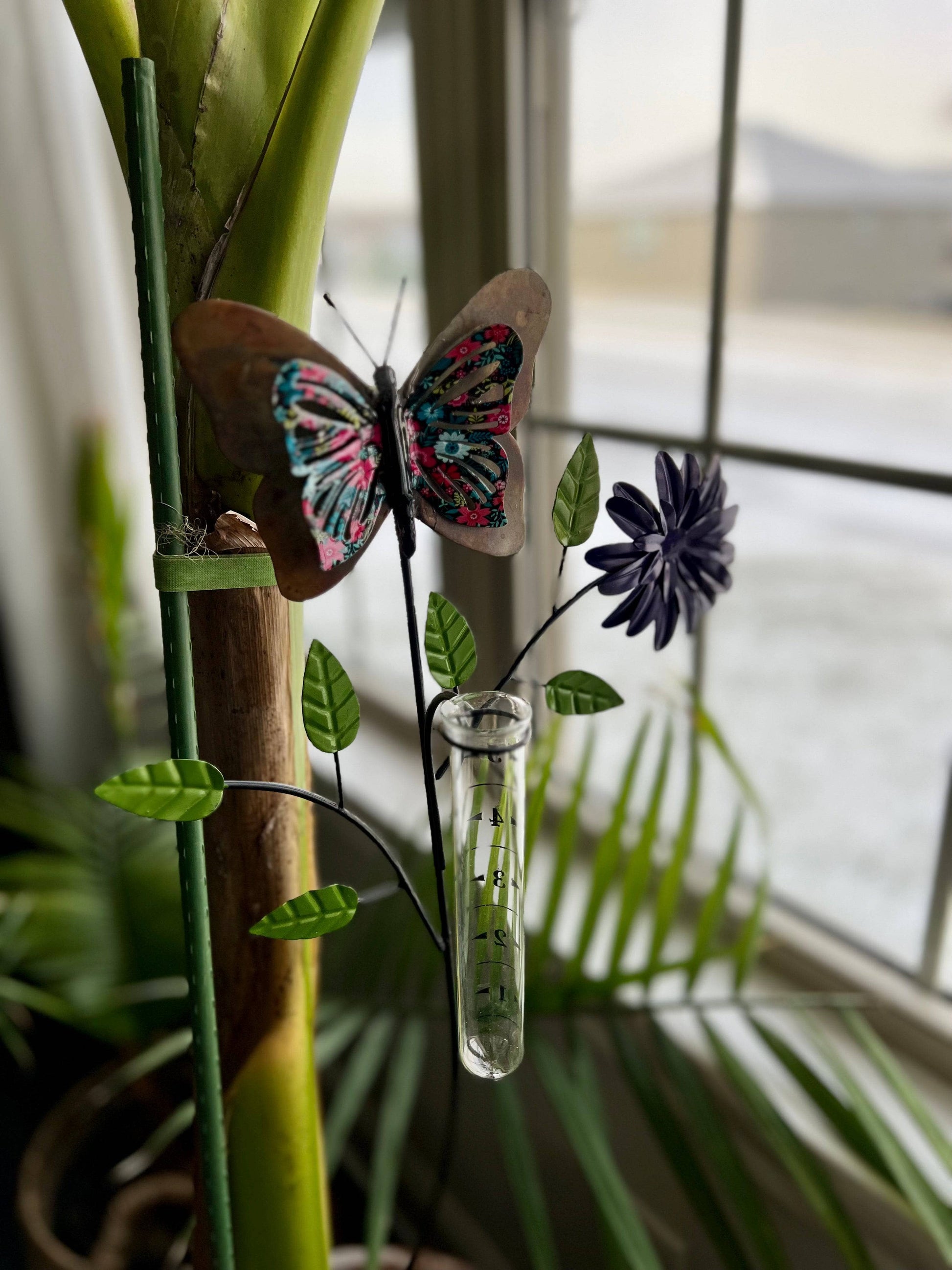 Floral Butterfly Multicolor Rain Gauge-Garden Stakes & Rain Gauges-Happy Gardens