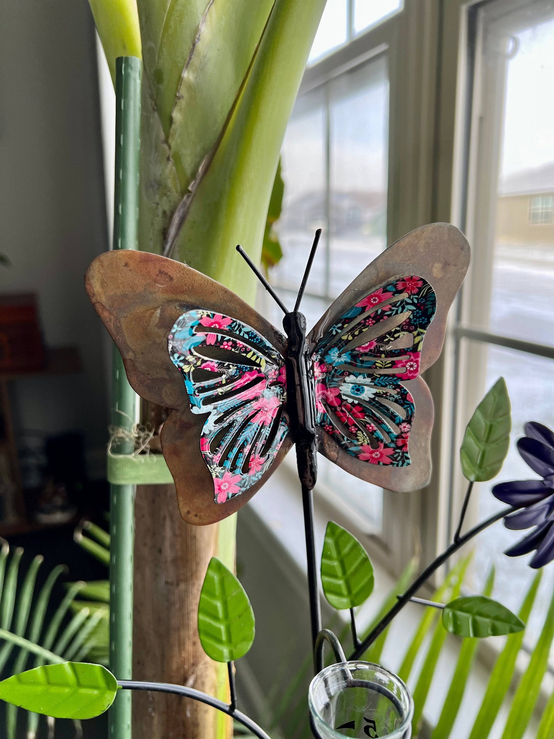 Floral Butterfly Multicolor Rain Gauge-Garden Stakes & Rain Gauges-Happy Gardens