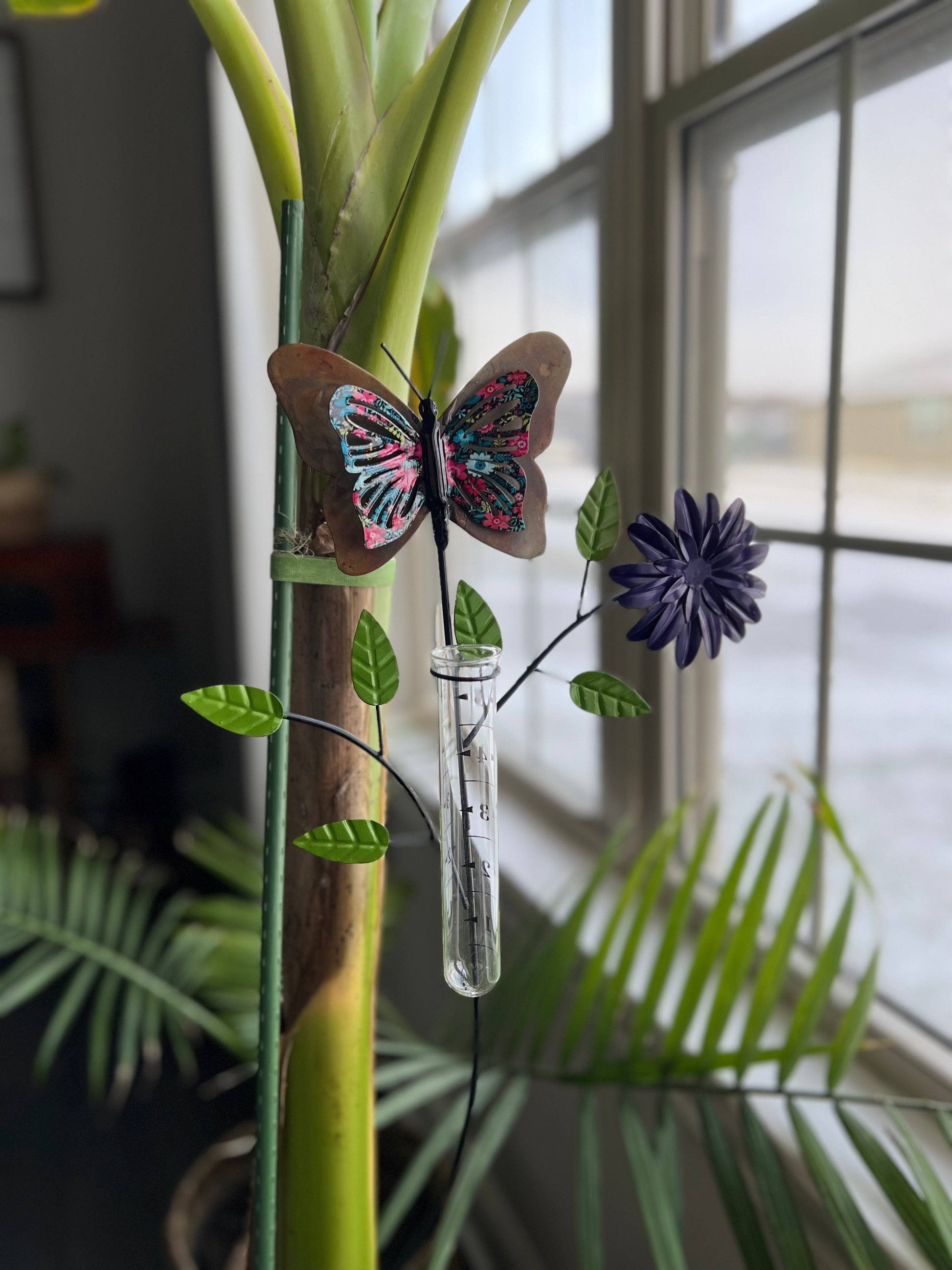 Floral Butterfly Multicolor Rain Gauge-Garden Stakes & Rain Gauges-Happy Gardens
