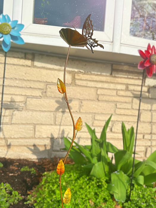 Butterfly On Flower Garden Stake-Garden Stakes & Rain Gauges-Happy Gardens