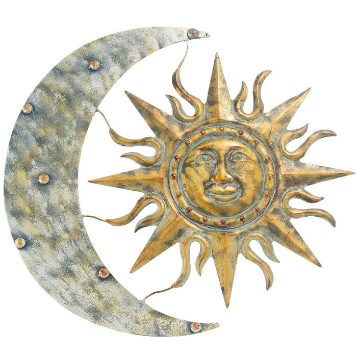 Aztec Sun and Moon Wall Art, Aged Gold - Happy Gardens