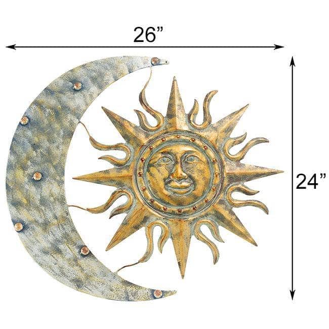 Aztec Sun and Moon Wall Art, Aged Gold - Happy Gardens