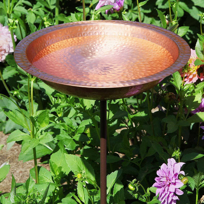 Hammered Solid Copper Bird Bath with Stake - Happy Gardens
