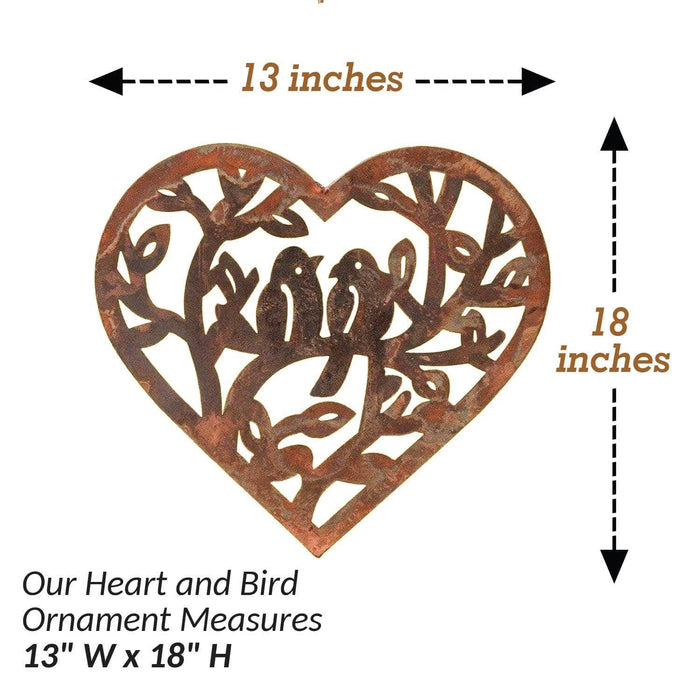 Hanging Open Heart with Birds Ornament Natural Finish - Happy Gardens