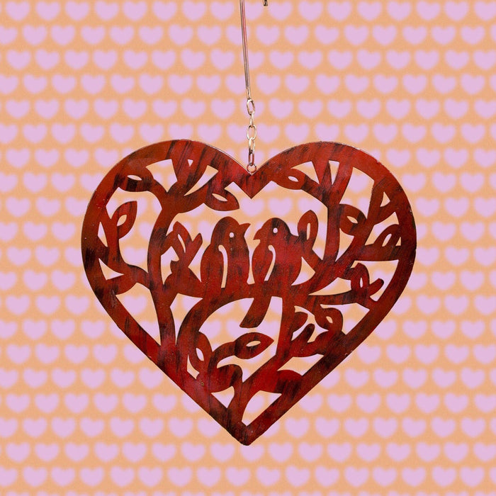 Hanging Open Heart with Birds Ornament Ruby - Happy Gardens