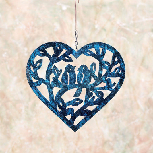 Hanging Open Heart with Birds Ornament Sapphire - Happy Gardens
