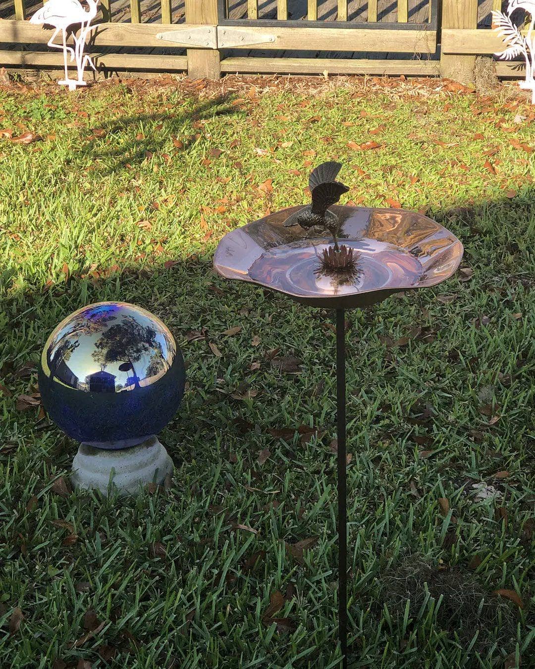 Hummingbird Bird Bath and Stake, Copper - Happy Gardens
