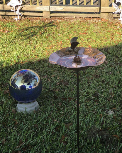 Hummingbird Bird Bath and Stake, Copper - Happy Gardens